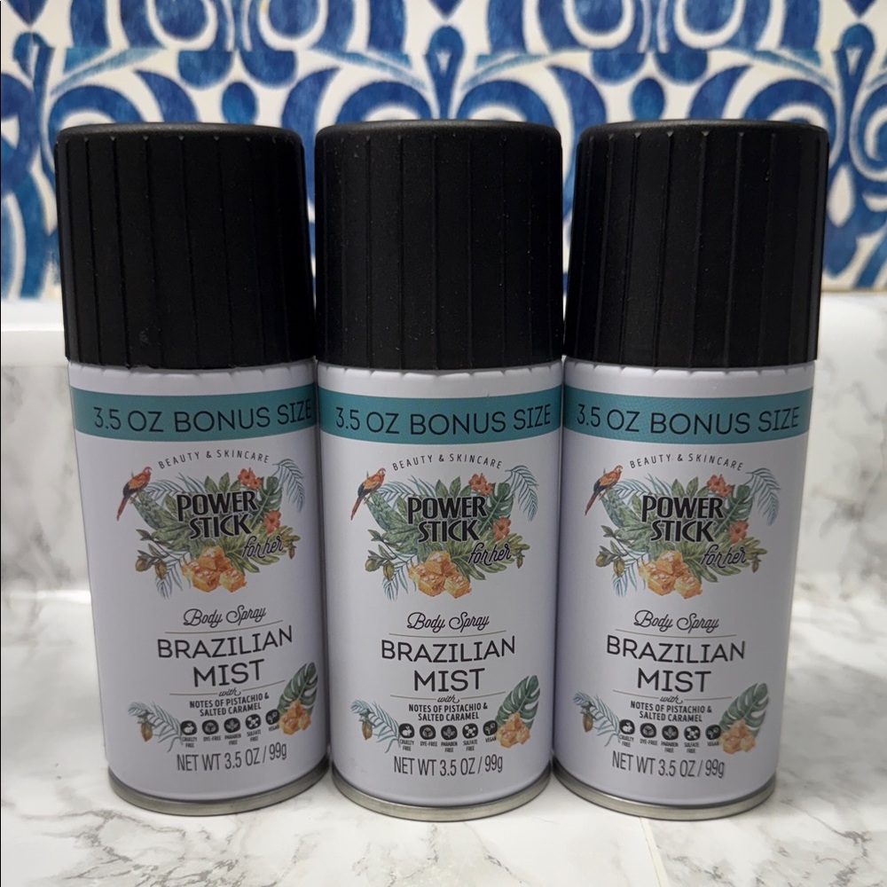 Power Stick Brazilian Mist Body Spray - Black and White Set of 3 NEW